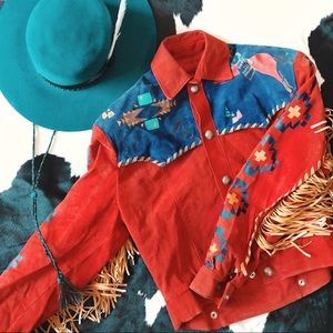 Vintage Hand Painted Native American Suede Jacket